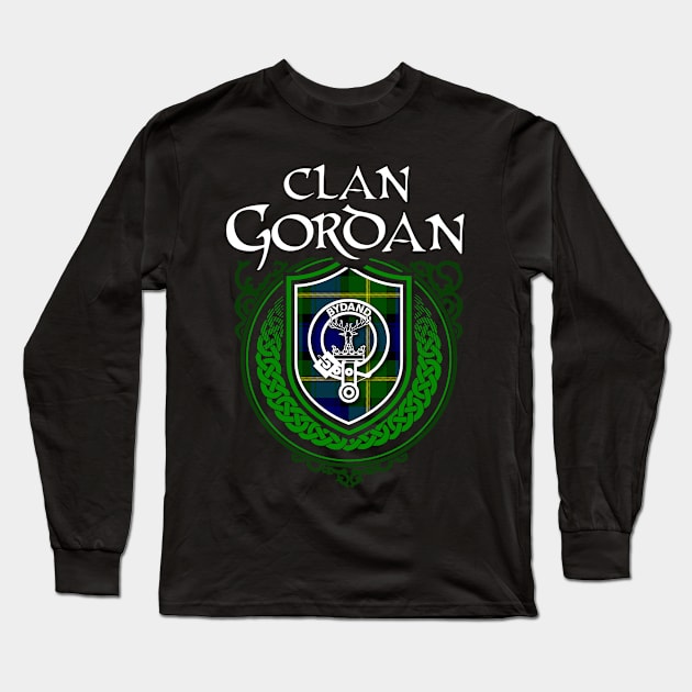 Clan Gordan Surname Scottish Clan Tartan Crest Badge Long Sleeve T-Shirt by Celtic Folk